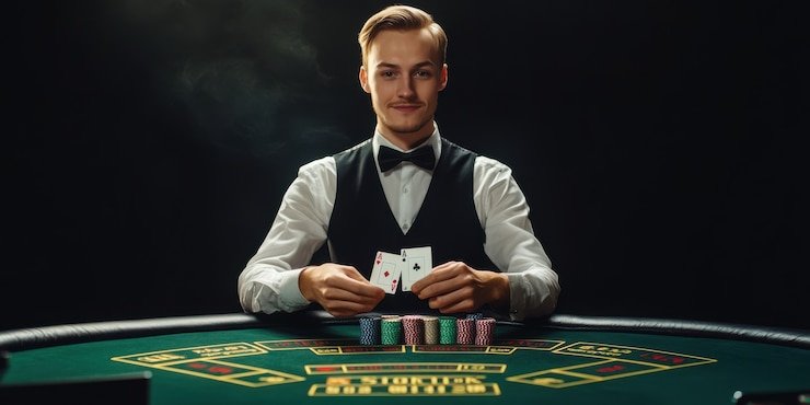 Antarmuka permainan Relax Gaming dengan chat dealer multilingual dan statistik meja langsung